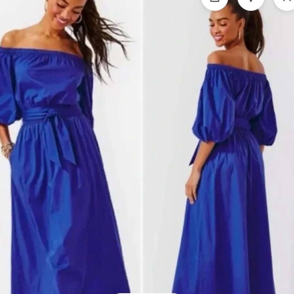 NEW Lilly Pulitzer Shawnlee Elbow Sleeve Off Shoulder Dress Alba Blue Medium NWT